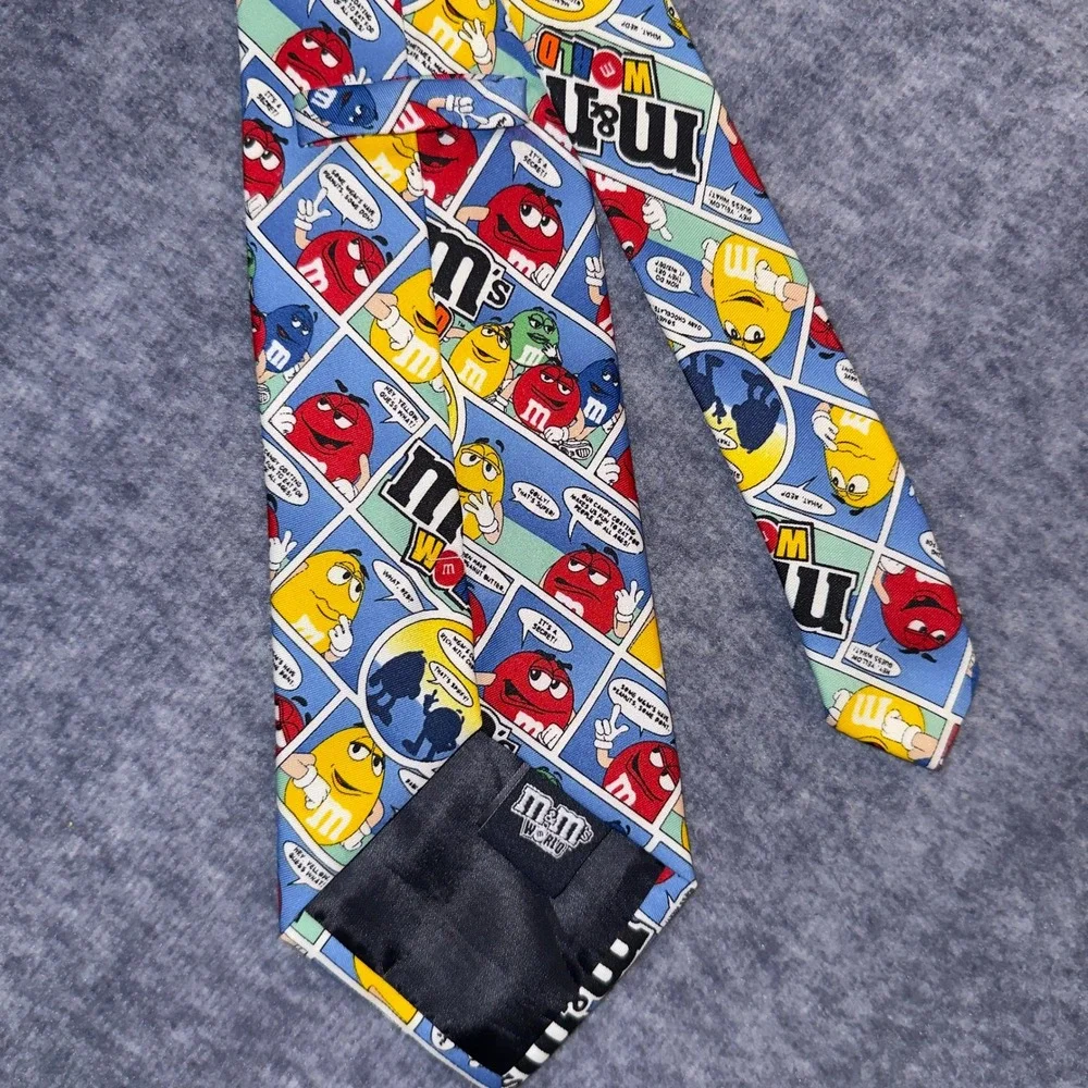M&M Mens Tie World Comic Strip Character Red Yellow Blue Novelty Necktie
